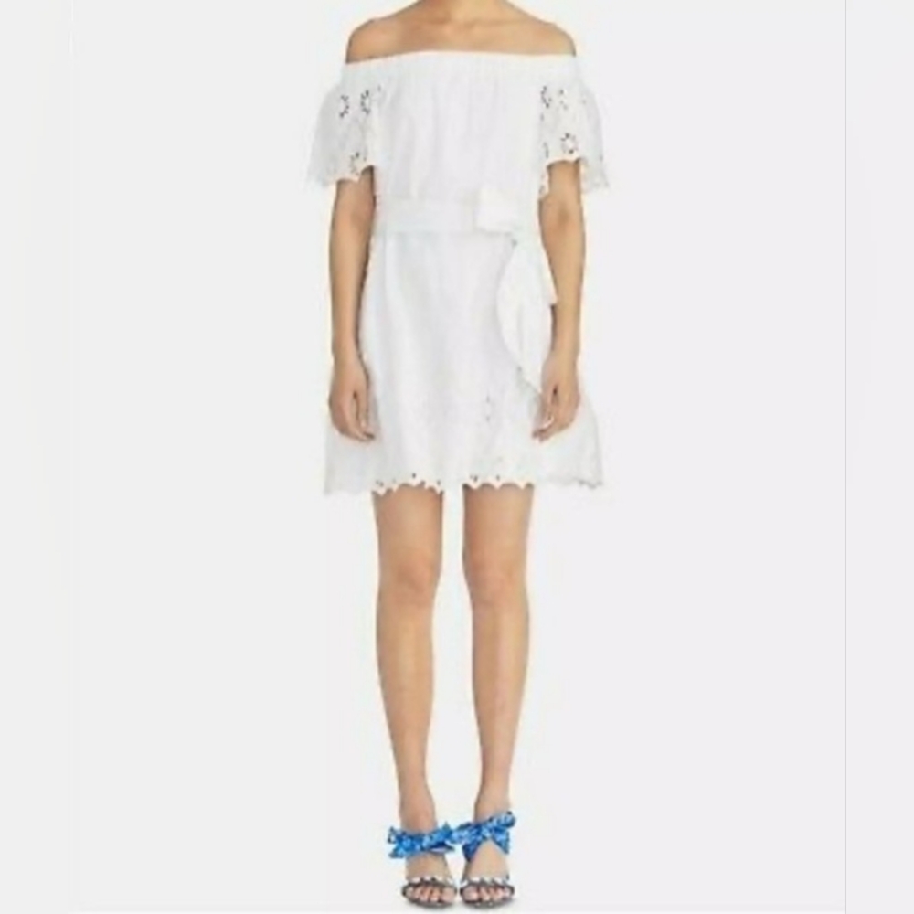 RACHEL ROY IIENIA Eyelet Embroideres Belted Off Shoulder Sundress